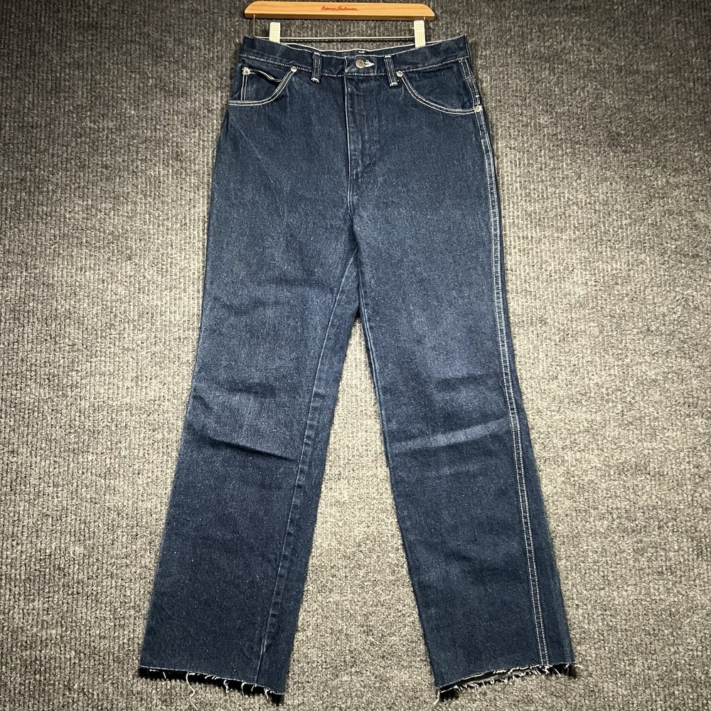 Vintage Wrangler Jeans Mens 30x26 Dark Wash White Stitch Cropped Made in USA 80s